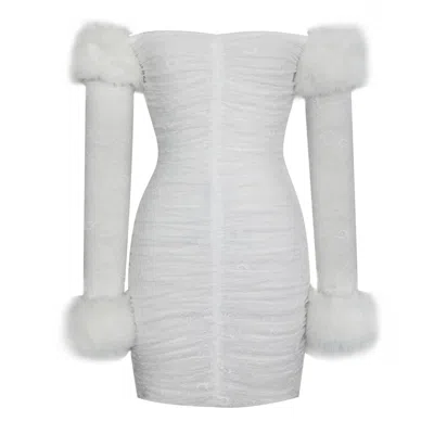 Miss Circle New York Women's Lani White Lace Off-shoulder Ruched Mini Dress