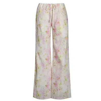 Miss Circle New York Women's Laureen Pink Floral Print Linen Straight Pants