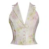 Miss Circle New York Women's Lauren Pink Floral Print Ruched Back Linen Suit Vest In Pink