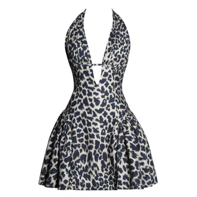 Miss Circle New York Women's Mackenzie Cheetah Print Halter Linen Mini Dress
