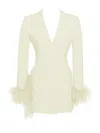 Miss Circle New York Women's Madeline Pearl White Feather Trim Blazer Dress