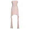 Miss Circle New York Women's Mae Pink Ruched Breast Appliqué Trim Trailing Dress