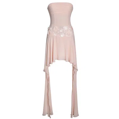 Miss Circle New York Women's Mae Pink Ruched Breast Appliqué Trim Trailing Dress