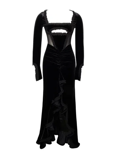 Miss Circle New York Women's Maeve Black Velvet & Mesh Long Sleeve Maxi Dress