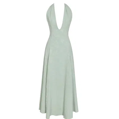 Miss Circle New York Women's Magda Mint Green Deep V Neck Halter A-line Midi Dress