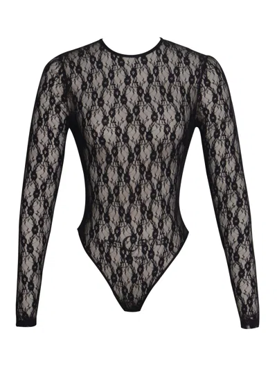 Miss Circle New York Women's Maisie Black Lace Long Sleeve Bodysuit