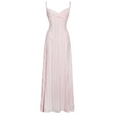 Miss Circle New York Women's Mallory Baby Pink Stripe Jacquard High Slit Gown