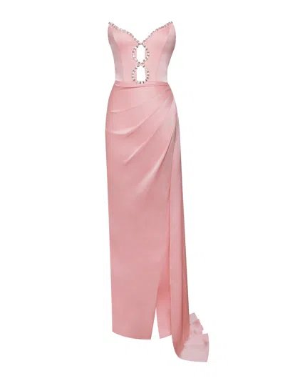 Miss Circle New York Women's Pink / Purple Marilyn Pink Satin Crystal Embellished High Slit Gown