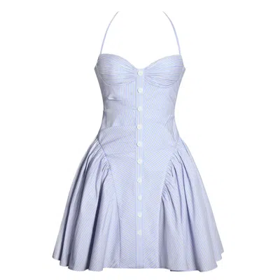 Miss Circle New York Women's Melody Baby Blue Railroad Stripe Halter Drop Waist Mini Dress