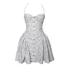Miss Circle New York Women's Melody Black & White Plaid Tweed Halter Drop Waist Mini Dress