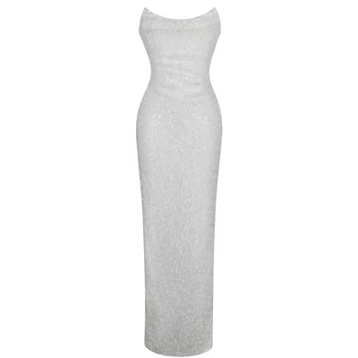 Miss Circle New York Women's Myra White Beaded Mesh Strapless Wedding Dress