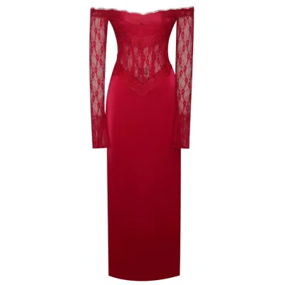 Miss Circle New York Women's Nessa Red Lace Satin Corset Maxi Dress