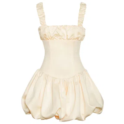 Miss Circle New York Women's Neutrals Aubrey Egg White Satin Bubble Hem Mini Dress