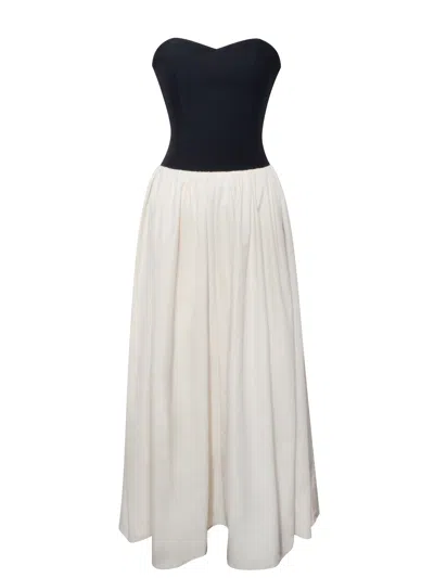 Miss Circle New York Women's Neutrals / Black Sana Sweetheart Lace-up Back Drop Waist Maxi Dress