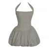 Miss Circle New York Women's Neutrals / Brown Dacia Plaid Halter Lace-up Bubble Mini Dress