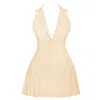Miss Circle New York Women's Neutrals Reyna Beige Backless Pleated Mini Blazer Dress In Beige