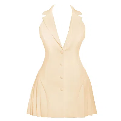 Miss Circle New York Women's Neutrals Reyna Beige Backless Pleated Mini Blazer Dress
