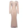 Miss Circle New York Women's Neutrals Rita Embroidered Mesh Silver Beaded Mermaid Gown In Gray