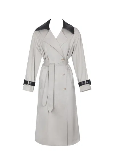Miss Circle New York Women's Neutrals Umber Oyster Double-breasted Faux Leather Lapel Trench Coat In Multi