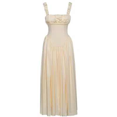 Miss Circle New York Women's Neutrals / White Noreen Egg White Satin Drop Waist Maxi Sundress