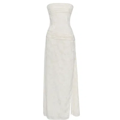 Miss Circle New York Women's Neutrals / White Xatia Off White Jacquard Textured High Slit Maxi Dress