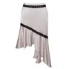 Miss Circle New York Women's Neutrals Yahvi Beige Lace Trim Satin Skirt