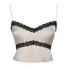 Miss Circle New York Women's Neutrals Yareli Beige Lace Trim Satin Strappy Top