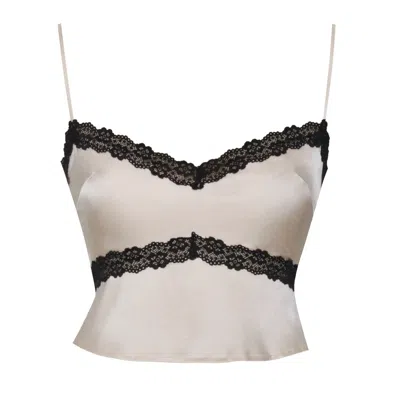 Miss Circle New York Women's Neutrals Yareli Beige Lace Trim Satin Strappy Top In Sand