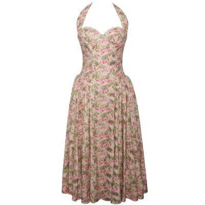 Miss Circle New York Women's Niya Floral Print Linen Halter Corset Maxi Dress