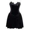 Miss Circle New York Women's Nora Black Velvet Drop Waist Corset Puffy Mini Dress With Lace Trim