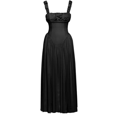 Miss Circle New York Women's Noreen Black Satin Drop Waist Maxi Sundress