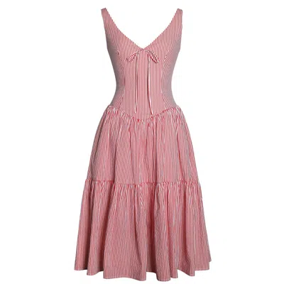 Miss Circle New York Women's Oceana Red Candy Stripe Drop Waist Midi Dress