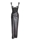 Miss Circle New York Women's Odessa Silver Metallic Corset Maxi Dress
