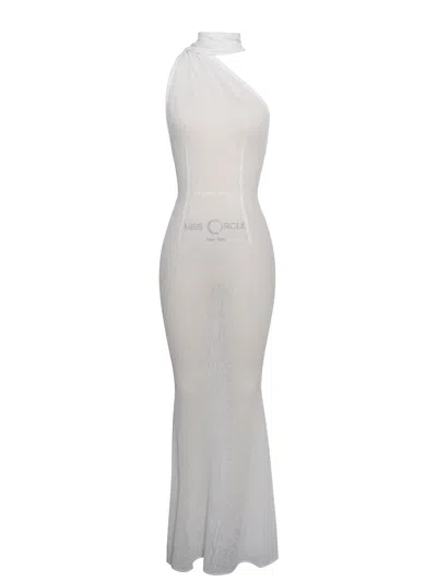Miss Circle New York Women's Olena White Burnout Velvet Animal Print Mesh Halter Neck Maxi Dress
