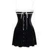 Miss Circle New York Women's Olya Black & White Velvet A-line Corset Mini Dress In Black