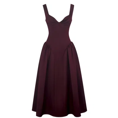 Miss Circle New York Women's Omella Burgundy Ruched Bust Sweetheart Flared Midi Dress In Red