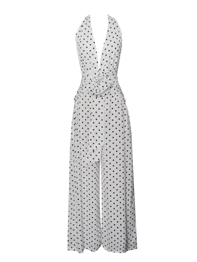 Miss Circle New York Women's Oriana White Polka Dots Halter Jumpsuit