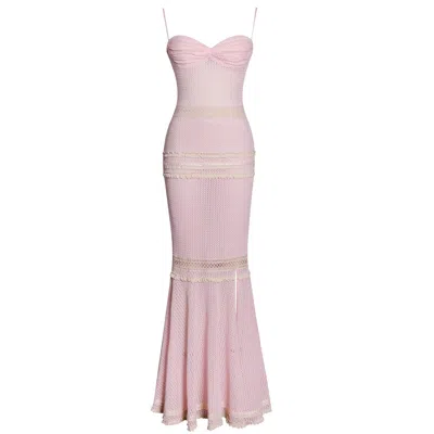 Miss Circle New York Women's Pallas Pink Lace Trim Crochet Mermaid Maxi Dress