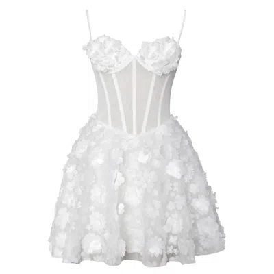 Miss Circle New York Women's Pamila White Floral Mesh Puffy Mini Dress