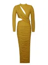 Miss Circle New York Women's Payson Gold Long Sleeve Metallic Jersey Cutout Dress