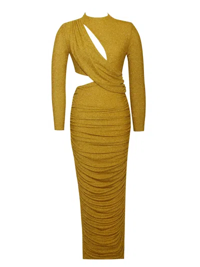 Miss Circle New York Women's Payson Gold Long Sleeve Metallic Jersey Cutout Dress