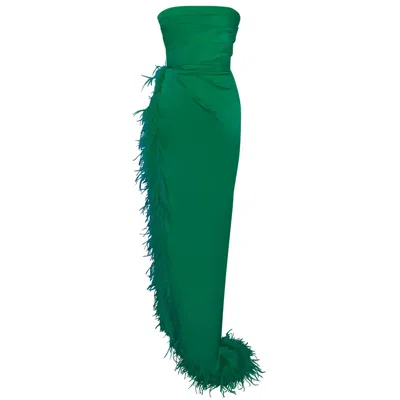 Miss Circle New York Women's Perrin Emerald Green Feather Dress High Slit Gown