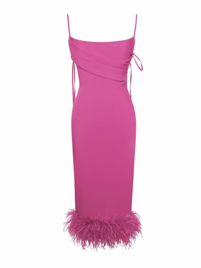 Miss Circle New York Women's Pink Fiona Fuchsia Feather Trim Bottom Maxi Dress