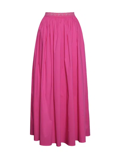Miss Circle New York Women's Pink Martha Fuchsia Cotton Poplin Maxi Skirt With Lace Trim