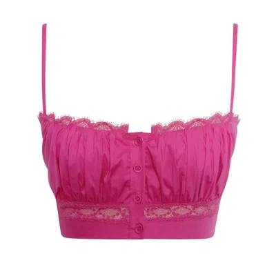 Miss Circle New York Women's Pink Maya Fuchsia Cotton Poplin Top With Lace Trim