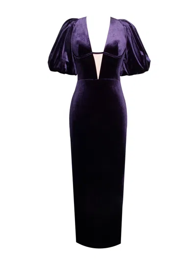 Miss Circle New York Women's Pink / Purple Coraline Purple Velvet Bubble Sleeve Backless Maxi Dress In Pink/purple