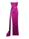Miss Circle New York Women's Pink / Purple Holly Fuchsia Crystallized Corset High Slit Satin Gown