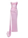 Miss Circle New York Women's Pink / Purple Holly Pink Crystallized Corset High Slit Satin Gown