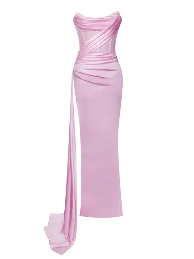 Miss Circle New York Women's Pink / Purple Holly Pink Crystallized Corset High Slit Satin Gown