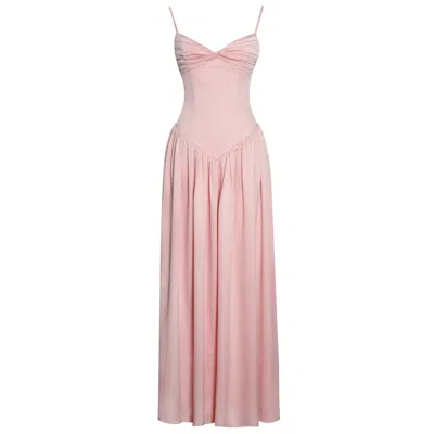 Miss Circle New York Women's Pink / Purple Najwa Baby Pink Ruched Breast Drop Waist Maxi Dress In Multi